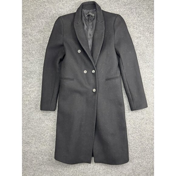 Zara Woman Coat Womens M Black Wool Blend Double Breasted Long Lined Topcoat - Picture 1 of 8
